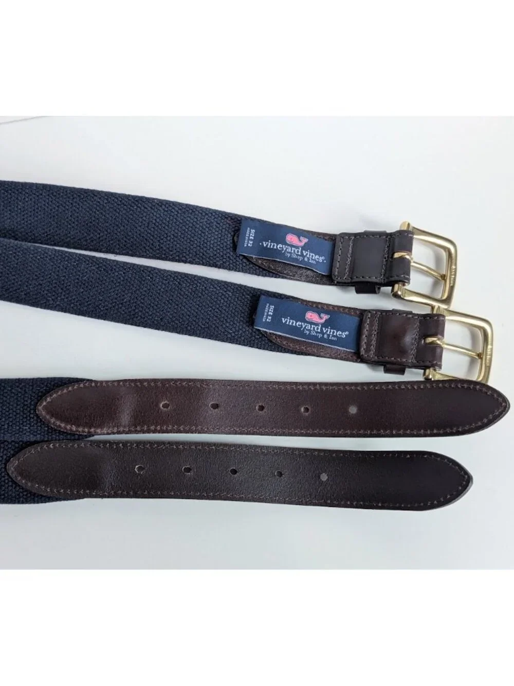 One* Vineyard Vines Multi Color Belt with Brown Leather Trim Size:32 NWOT